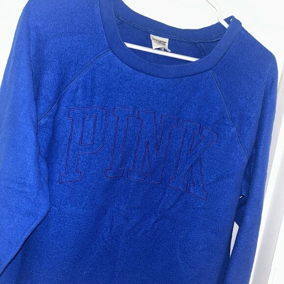 PINK Victoria Secret Blue Crew Neck Long Sleeve Fleece Pullover Sweater Size XS - Picture 3 of 7